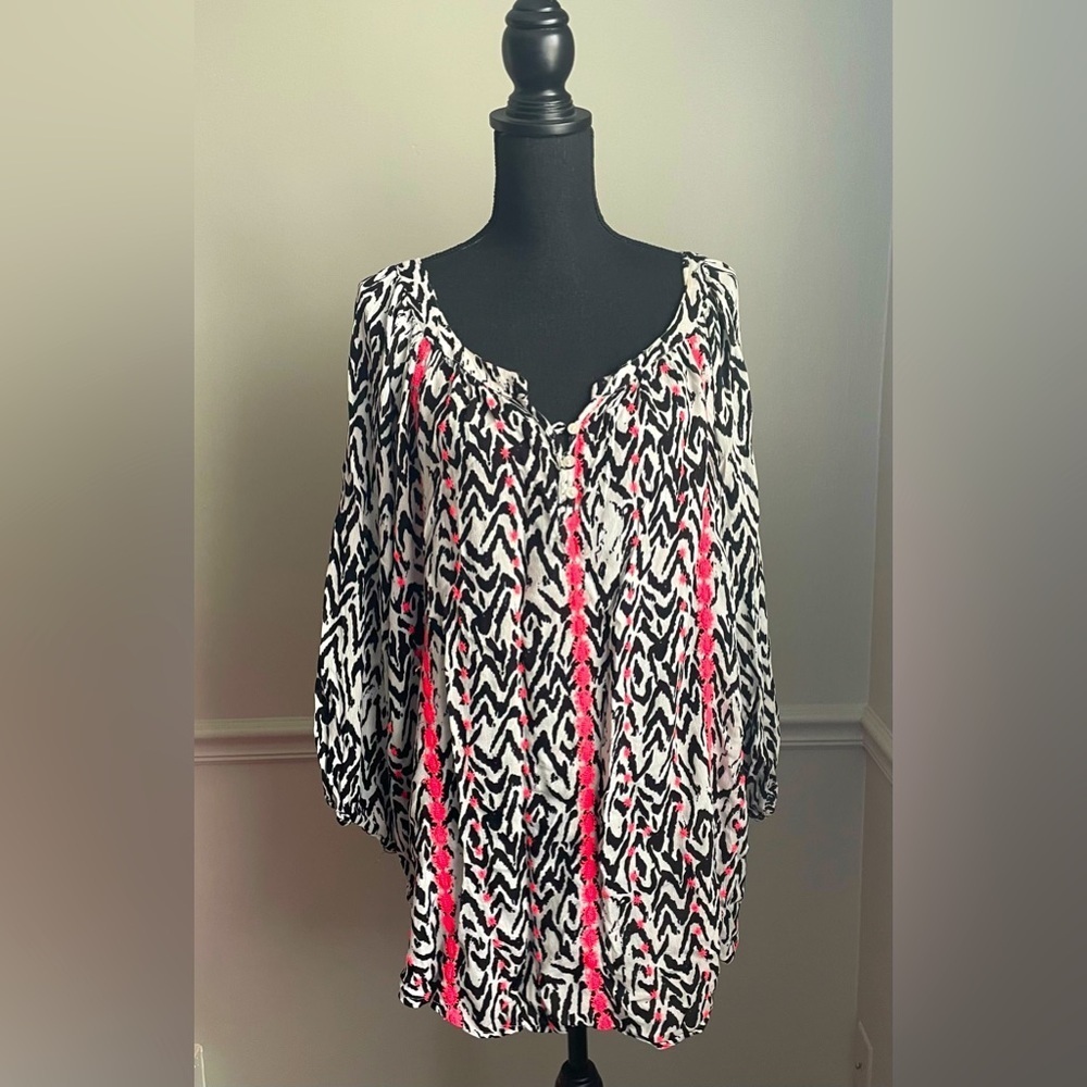 Fun and Flirt Loose Pattern Tunic Shirt Blouse Size 3X